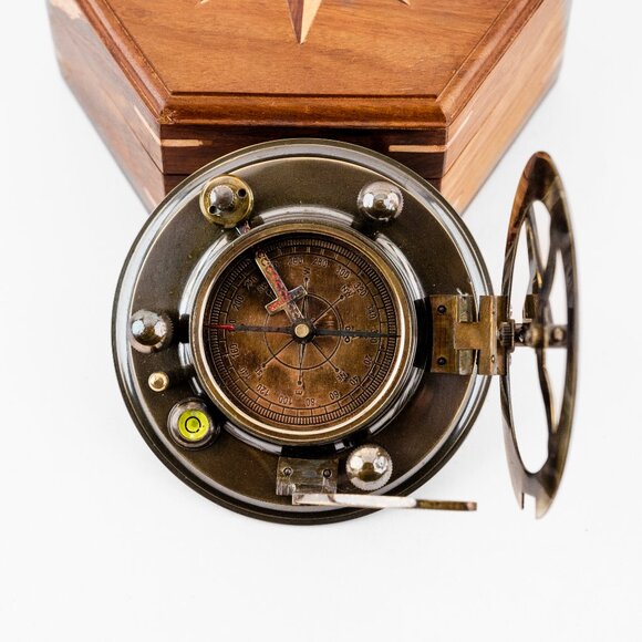 Magnetic Brass Gilbert Compass with Wood Box 3 Inch Heavy Duty for Navigational - Picture 15 of 17